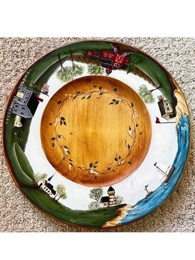 Hand Painted Wooden Plate Folk Art Coastal Village Nautical Americana Harbor